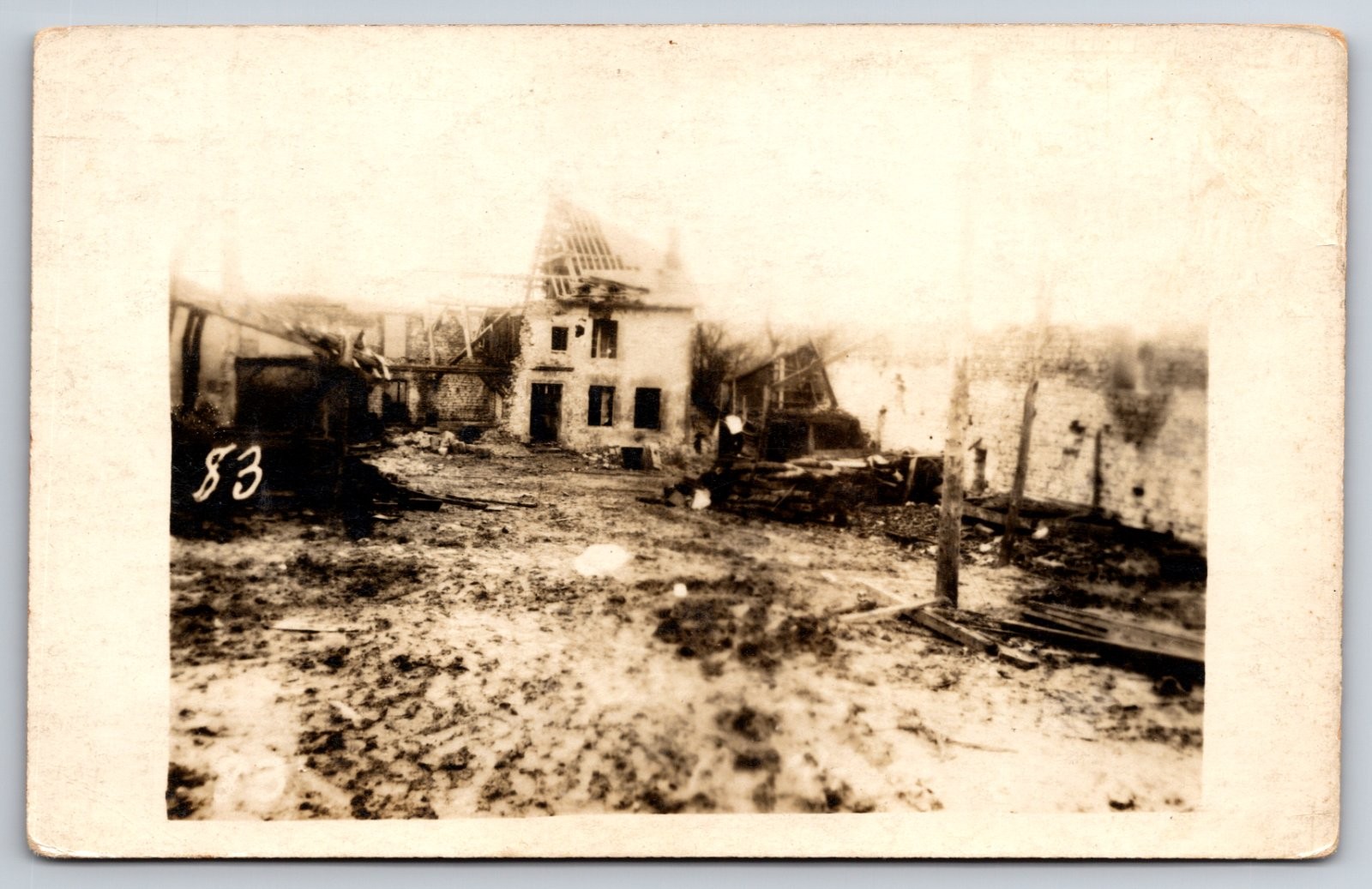 Ruined Building War Damage Disaster Military Scene WWI #83 Real Photo RPPC