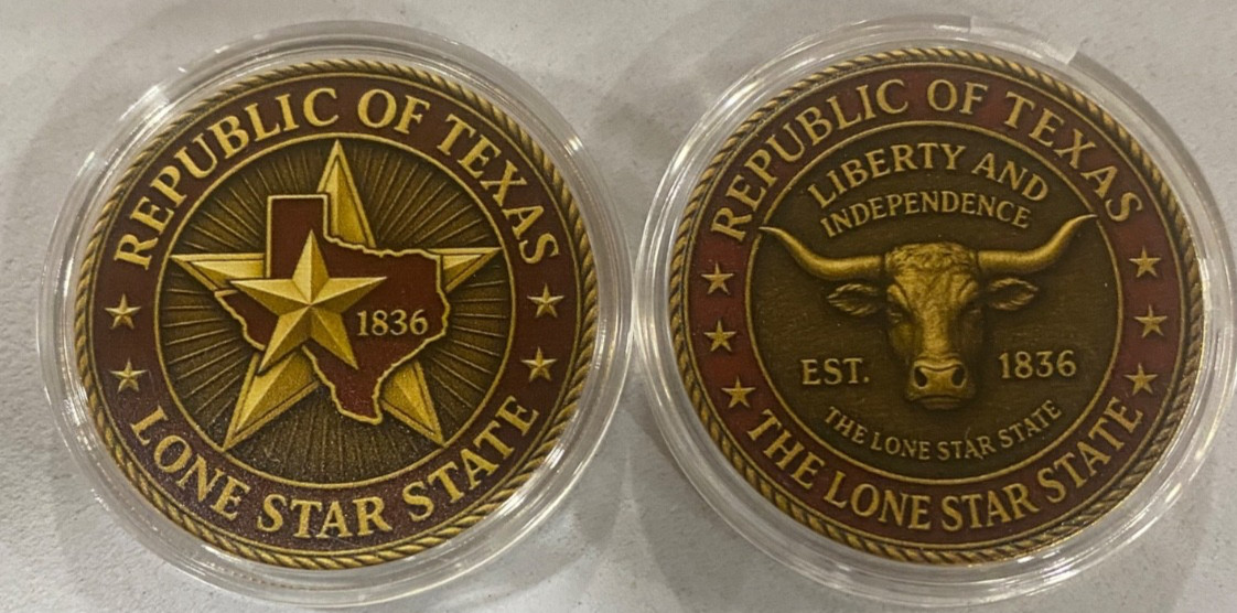 Republic of Texas Legacy Coin, Lone Star Texas Commemorative Challenge Coin 1836