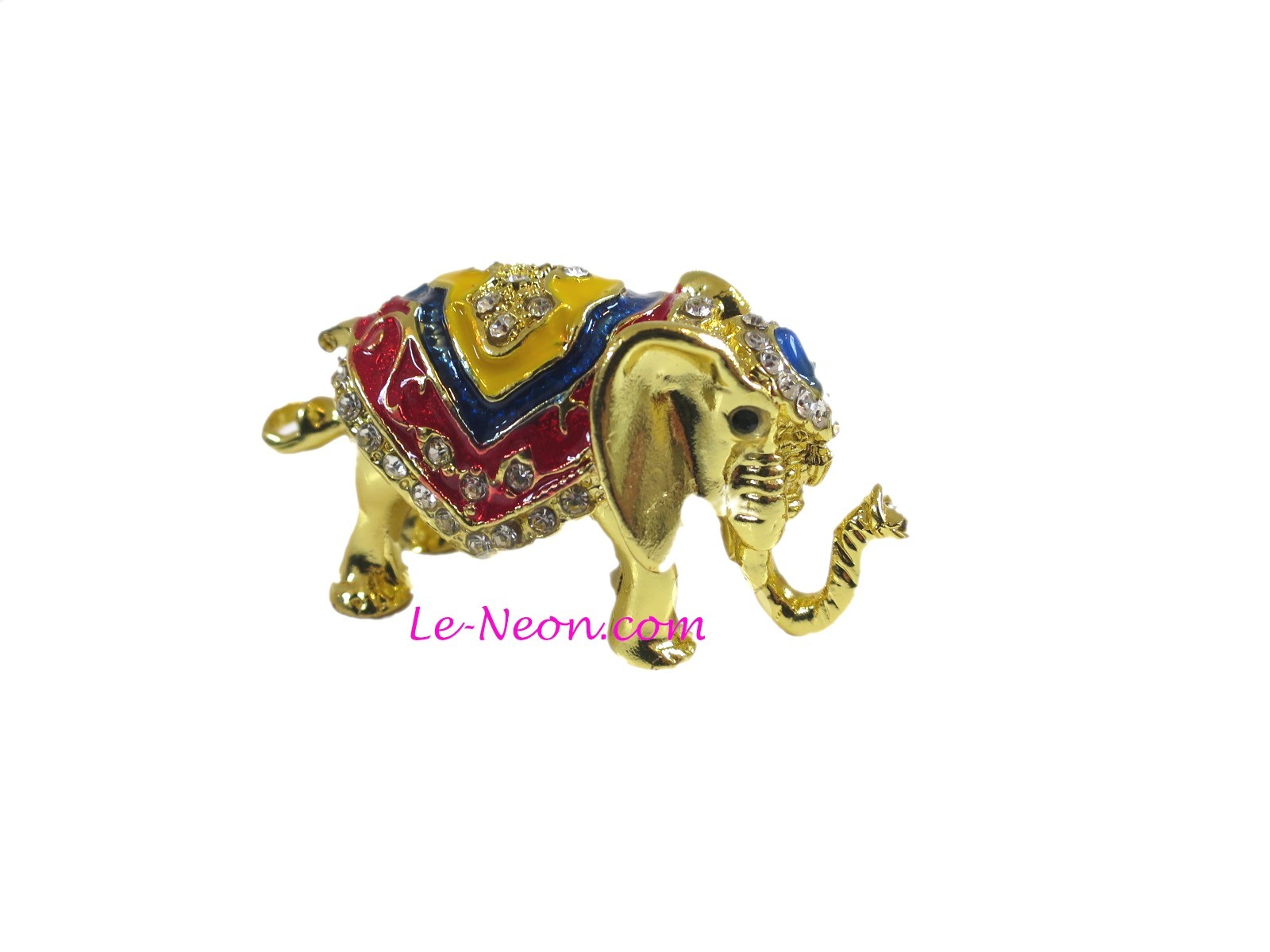Bejeweled Little Tiny Teeny Elephant Hinged Metal Enameled Crystal Trinket Box