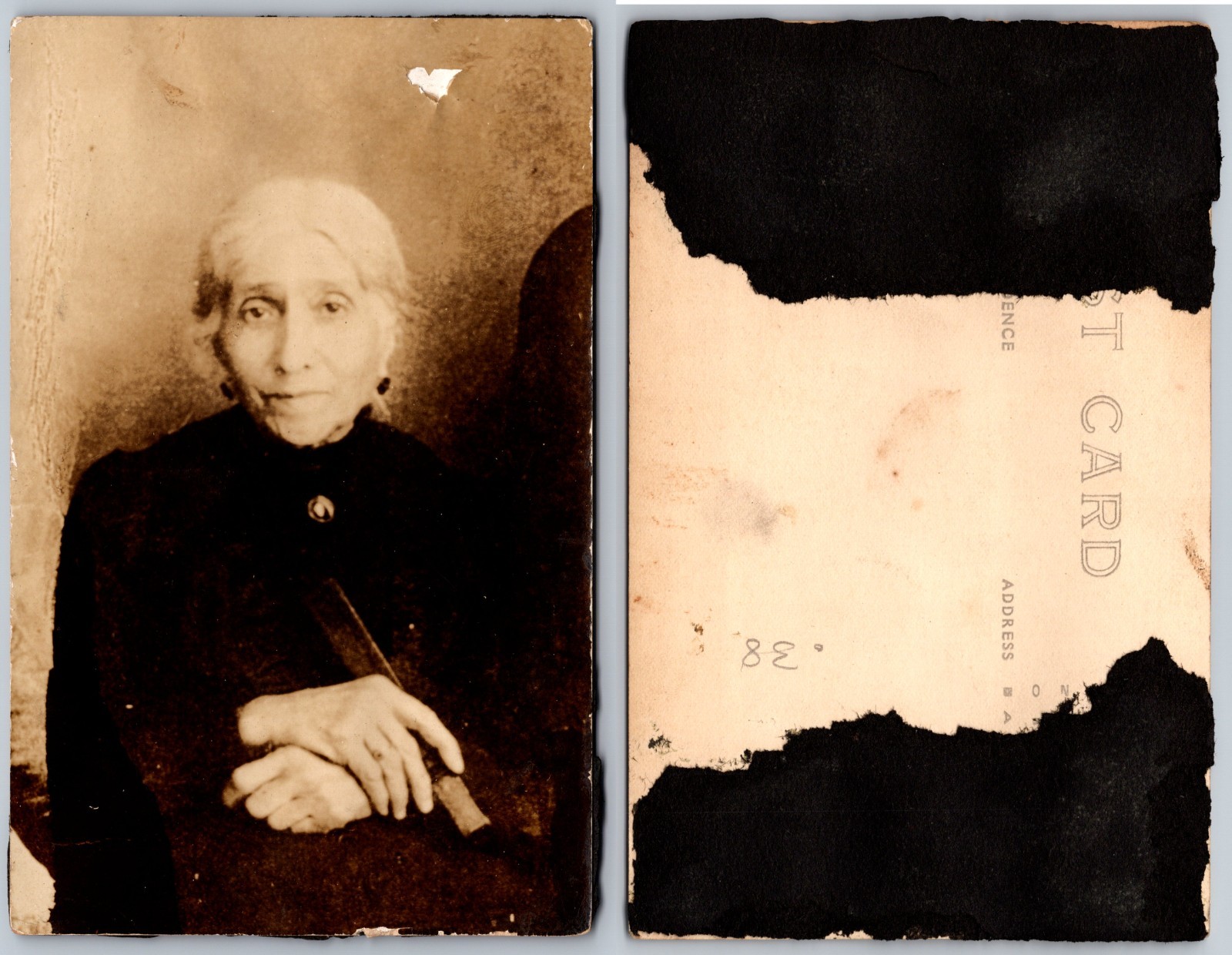 Elderly Woman Portrait Dark Dress Postcard