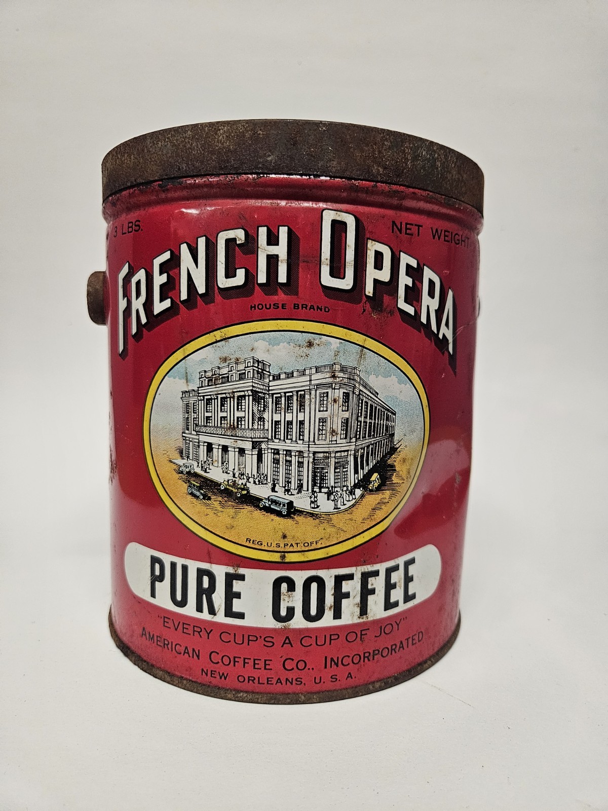 Vintage French Opera Pure Coffee American Coffee Co. Can no Handle Sealed