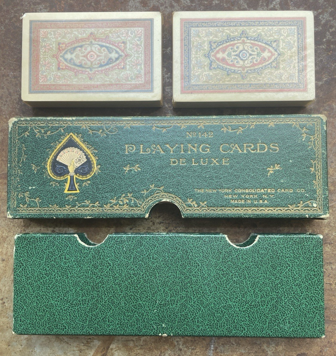 Antique Sealed New York Consolidated Card Co De Luxe 142 Playing Cards c1927