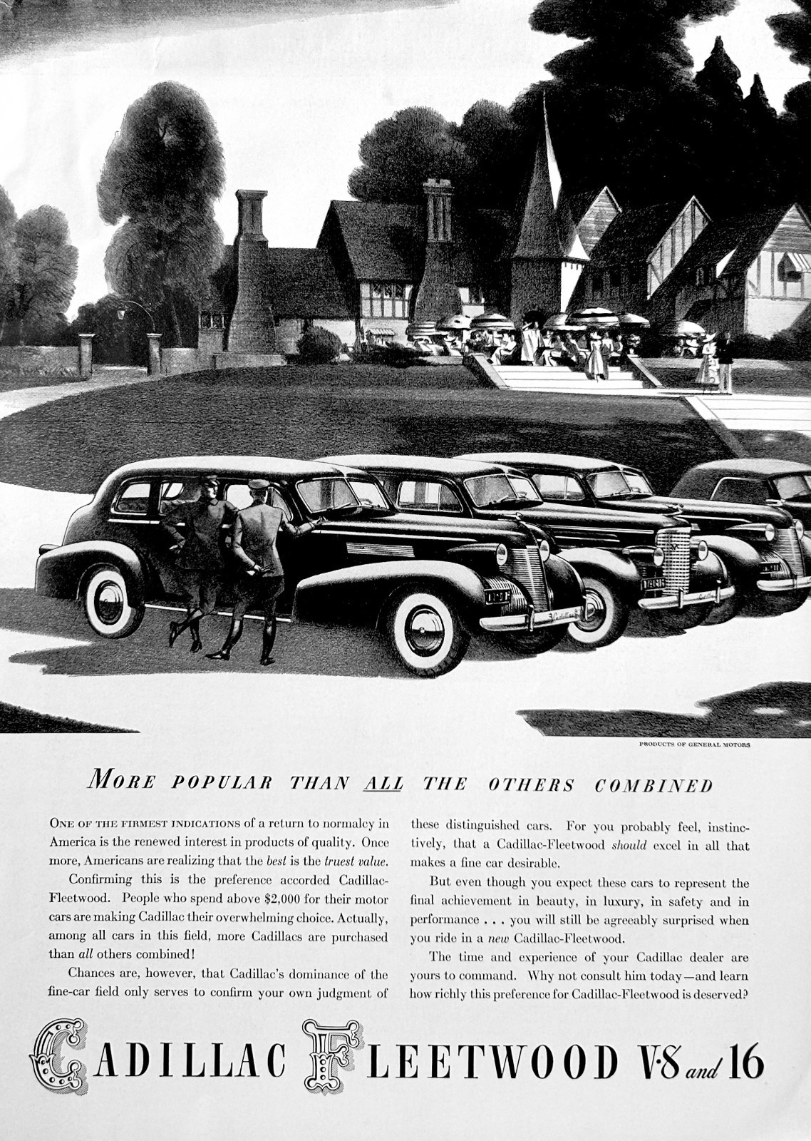 1939 Ad (9 3/4  X 13 1/4 inches) Cadillac Fleetwood V-8 And V-16