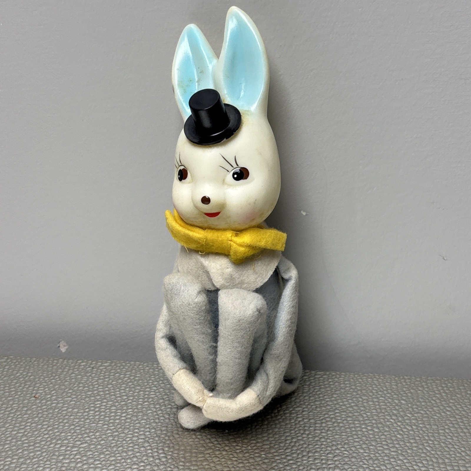 VTG Felt Easter Bunny Rabbit Knee Hugger Ornament Blue White Japan Christmas