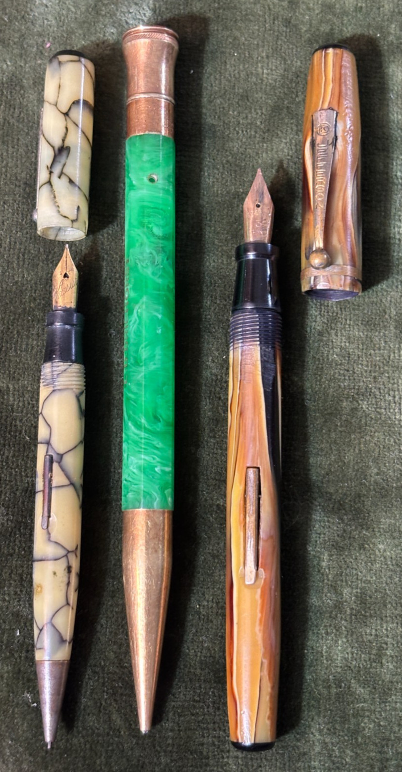 Vintage Lot Of 3 Fountain Pen-mechanical combo, Autopoint, 14K Green Gold Filled