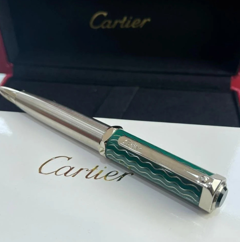 2025 Cartier Santos De Cartier Luxury Ballpoint Pen Green Silver –Christmas Gift