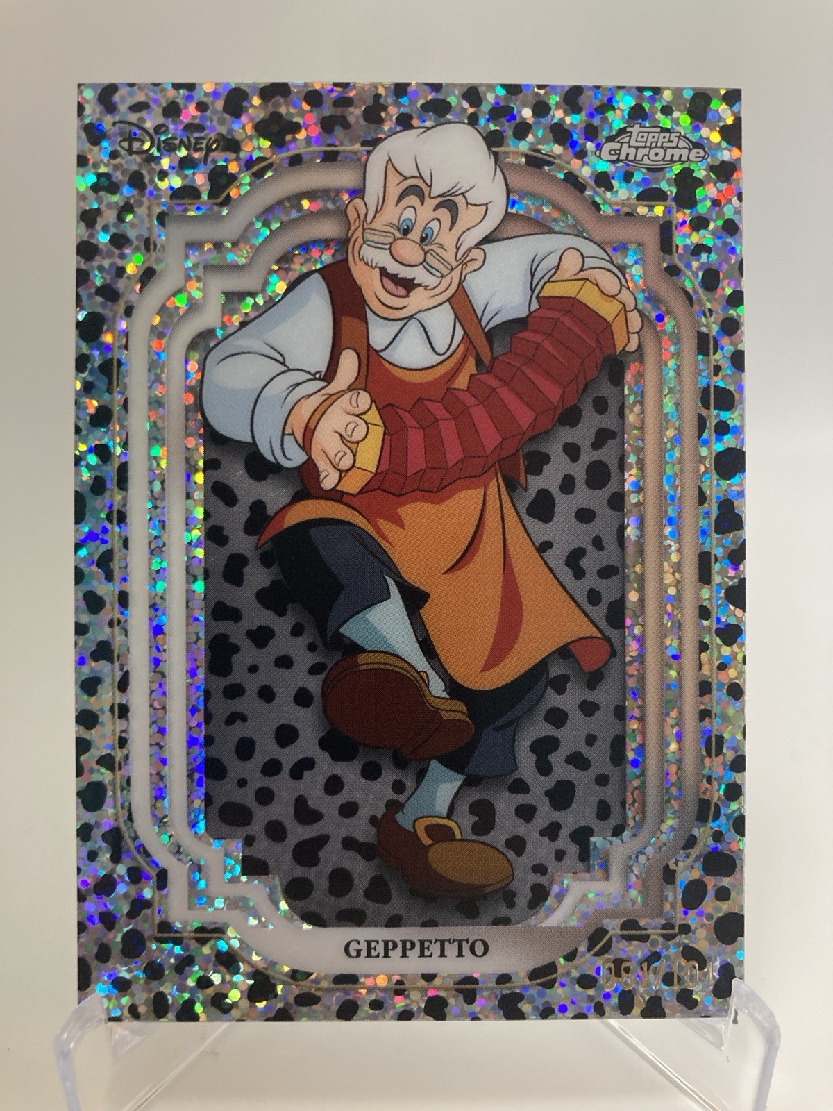 2024 Topps Chrome Disney Geppetto Black and White Speckle #/101 Pinocchio