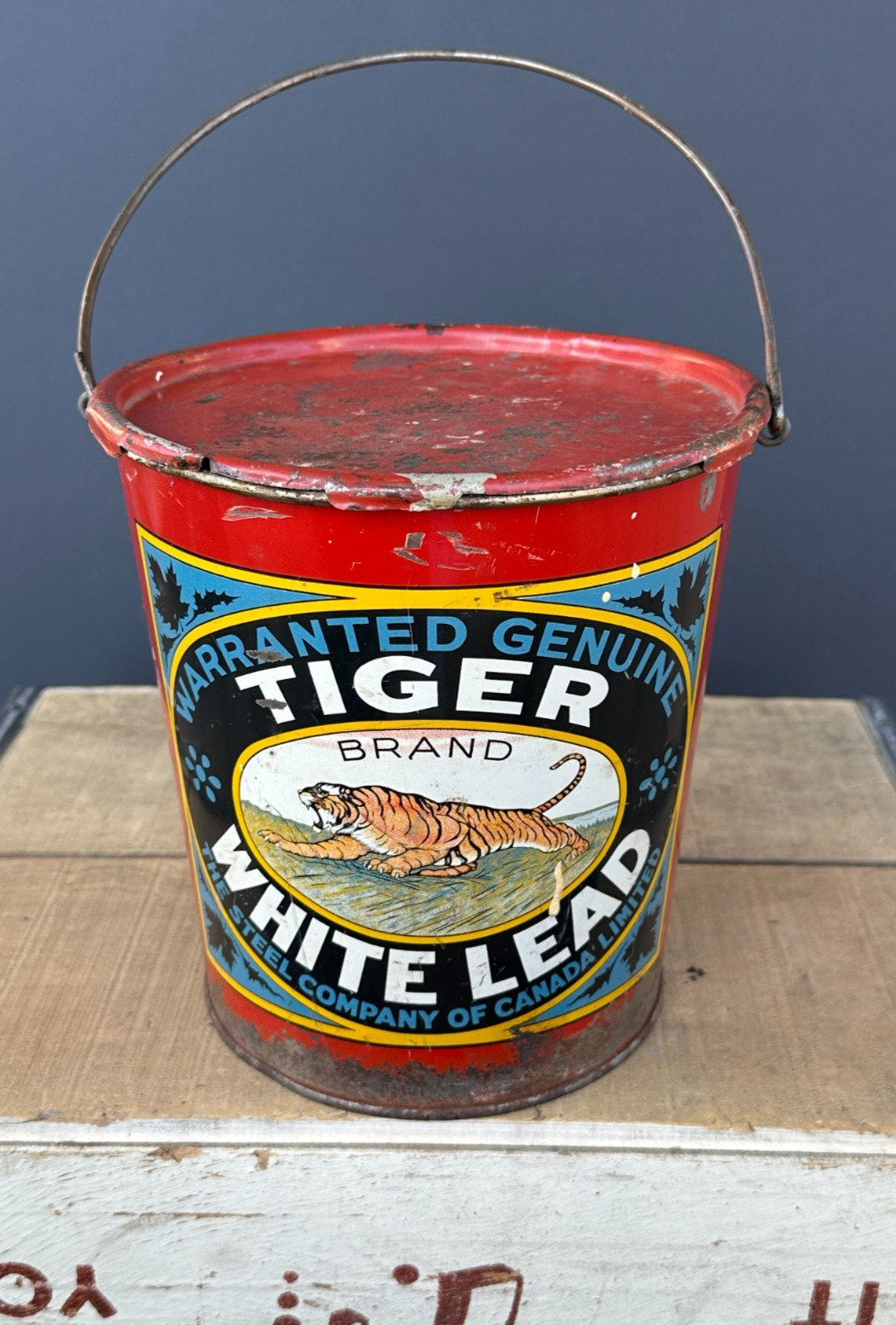 RARE ORIGINAL Early 1900\'s TIGER BRAND WHITE LEAD Paint Can KILLER ADVERTISING