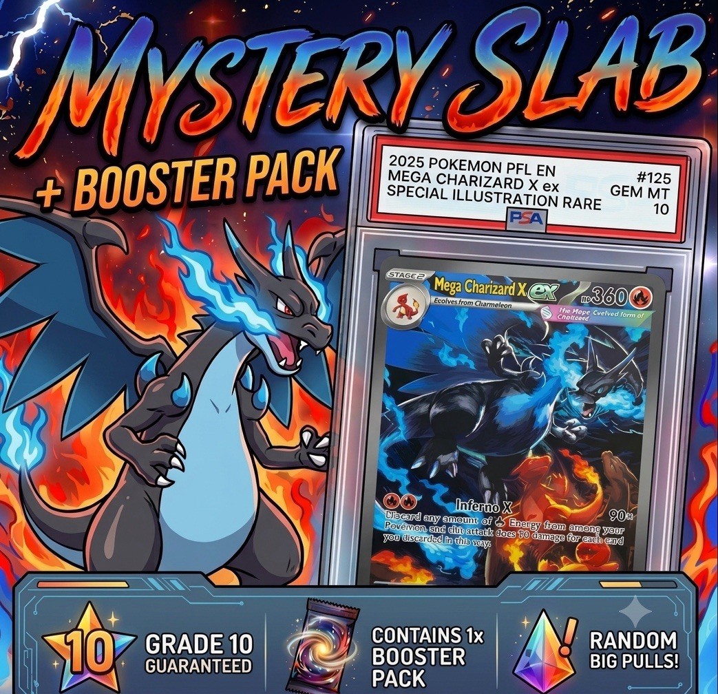 Mystery Pokemon Graded Card Slab - Random - PSA 10 Charizard + Booster Pack