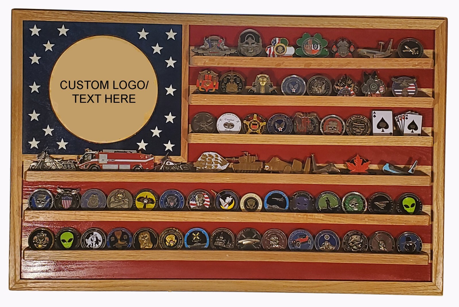Custom traditional Challenge Coin Display Flag  (your logo) Holds 70-100 Coins
