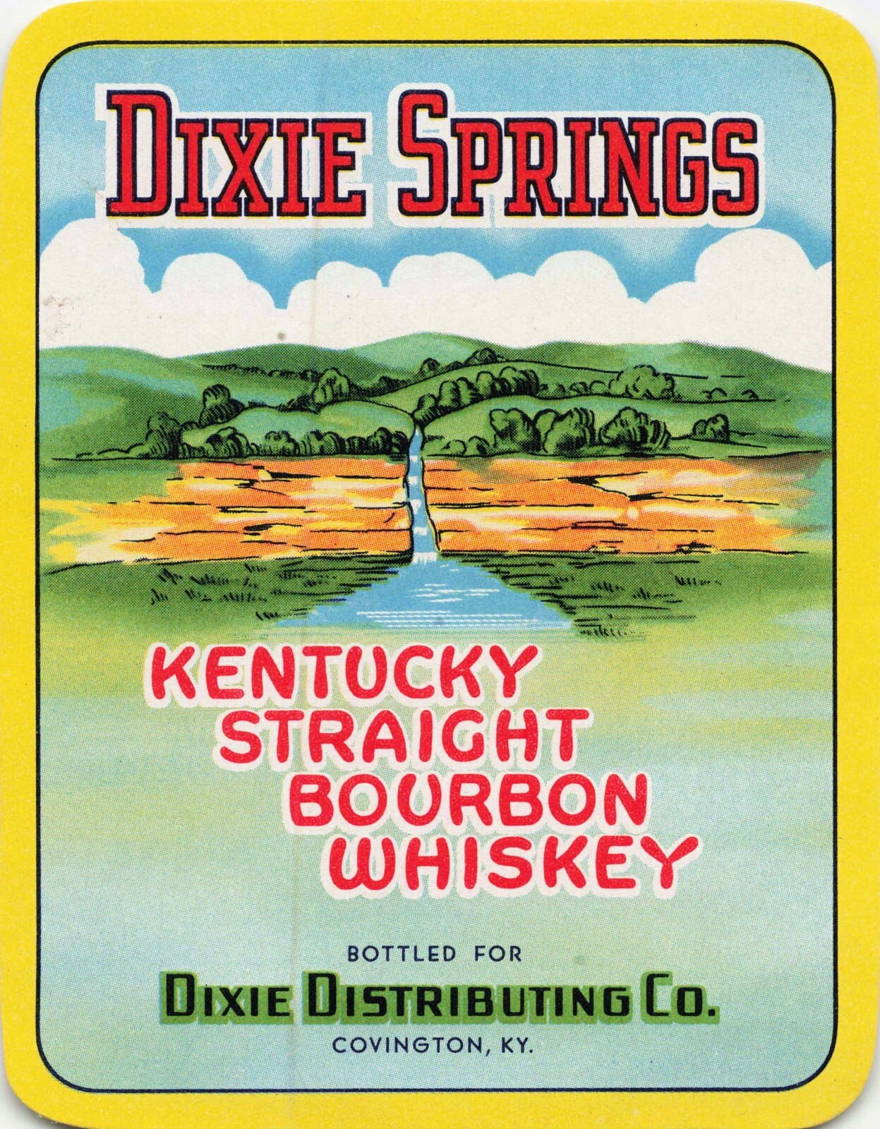 Vintage Dixie Springs Kentucky Straight Bourbon Whiskey Covington Kentucky Label