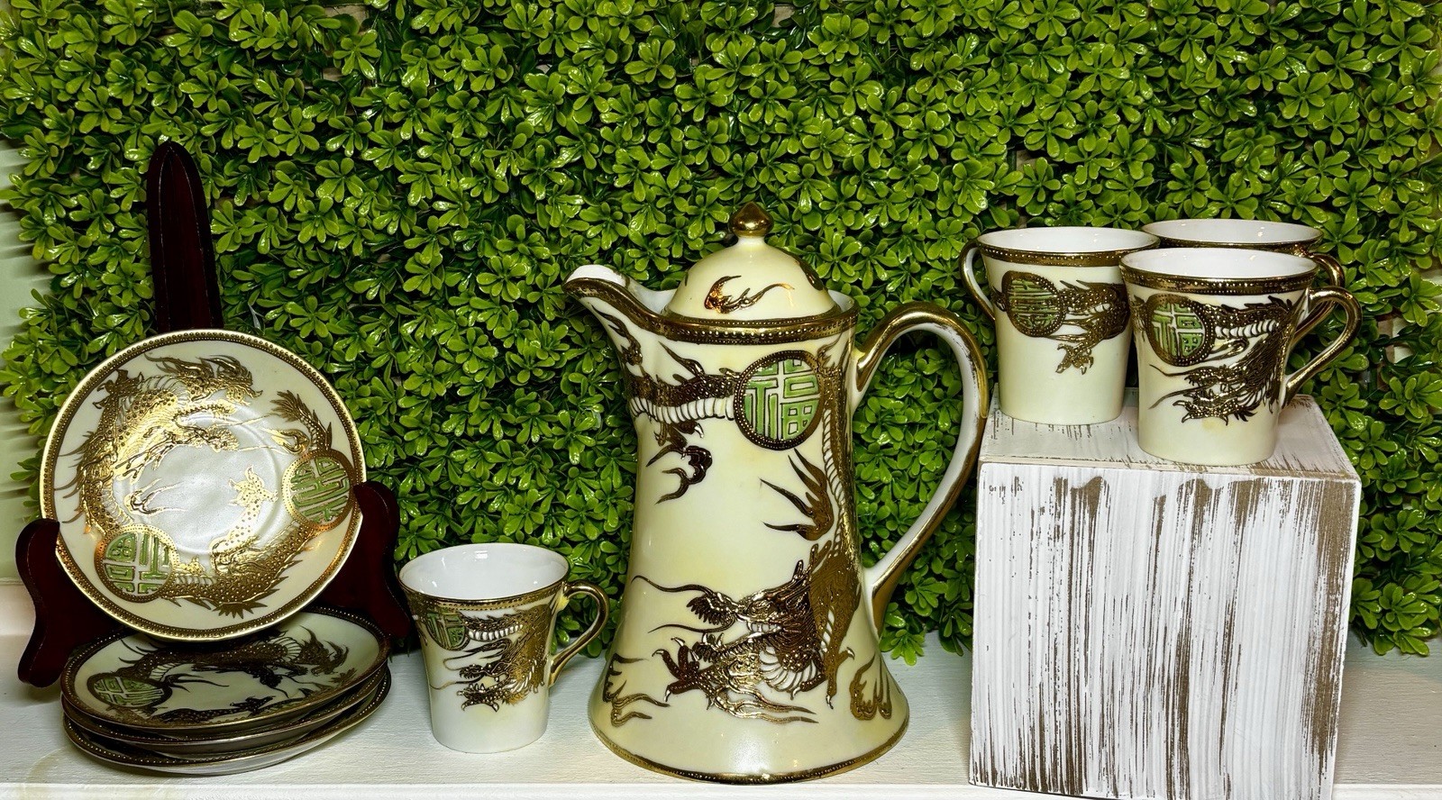 Antique Nagoya Shofu Nippon Chocolate Set: 4 Cups With Saucers Hand Painted