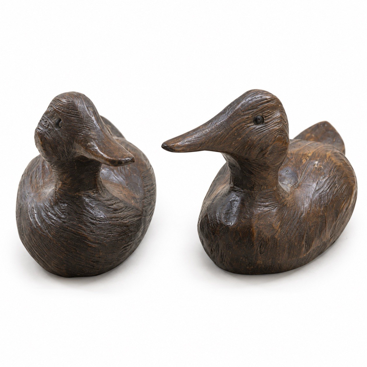 Vintage Hand Carved Wooden Duck Figurines Pair Rustic Cabin Lodge Decor