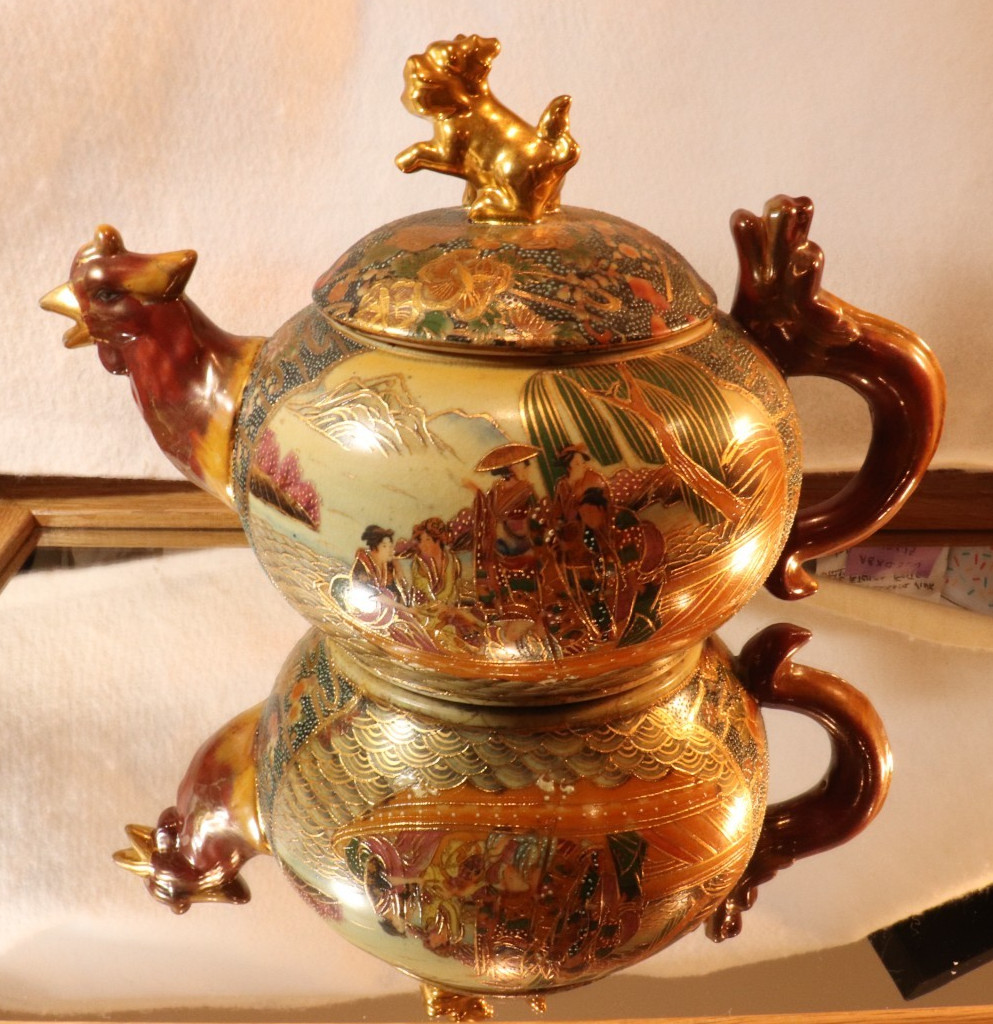 SCARCE CHINESE POTTERY TEAPOT DRAGON HANDLE DOG LID CHICKEN SPOUT AMAZING ART