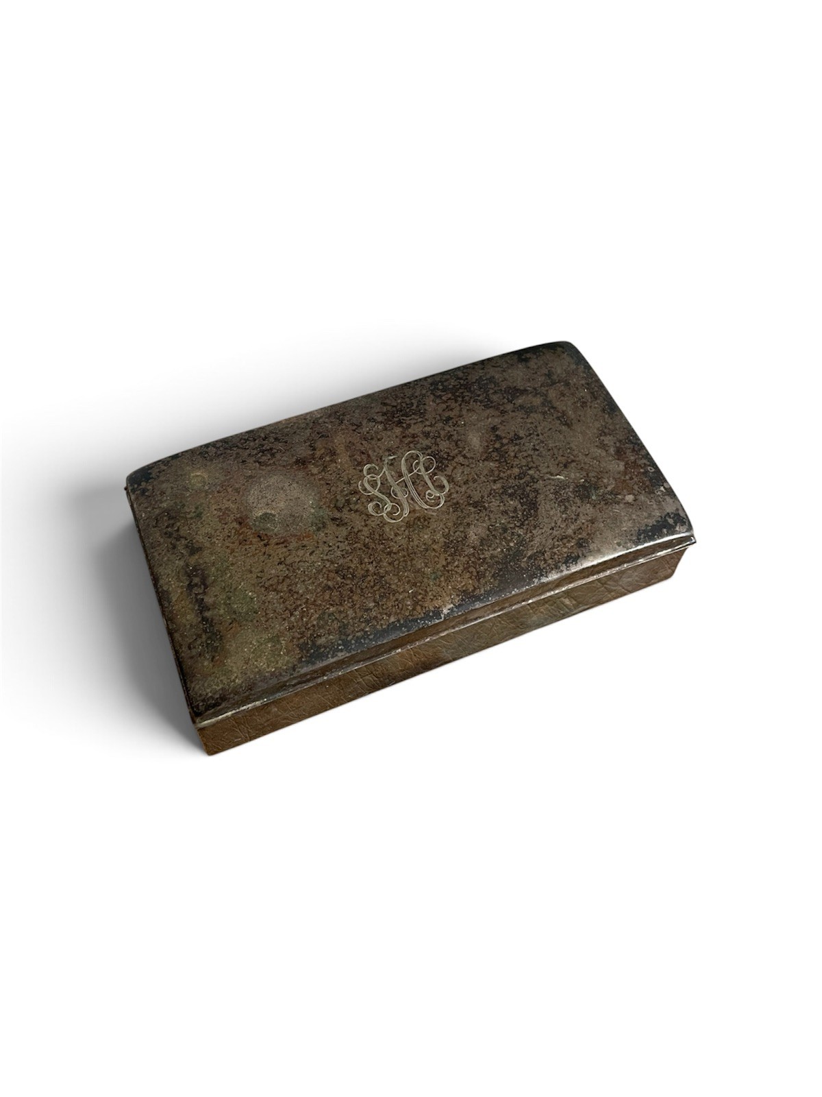 Antique Victorian Silver Plated Desk Jewelry Box w/ Monogram