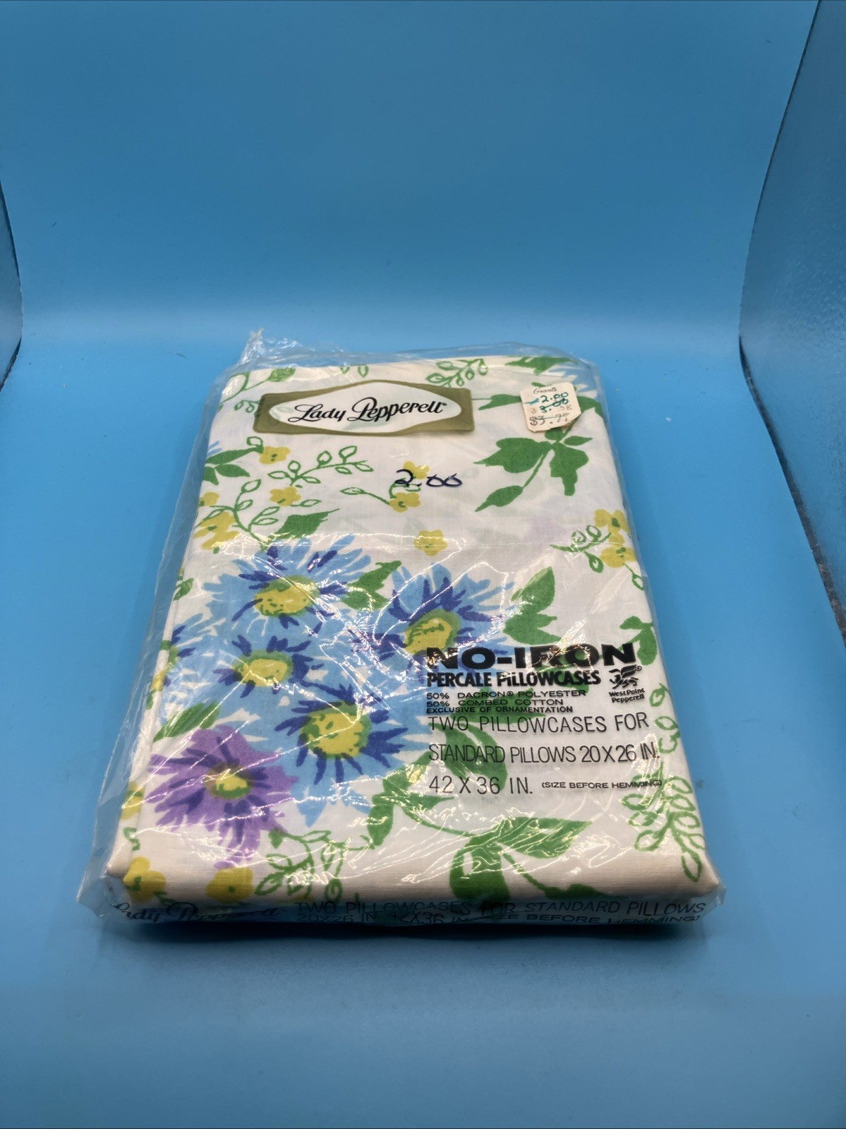Vintage Lady Pepperell No Iron Percale Pillowcases 2 Standard 42x36 Floral USA
