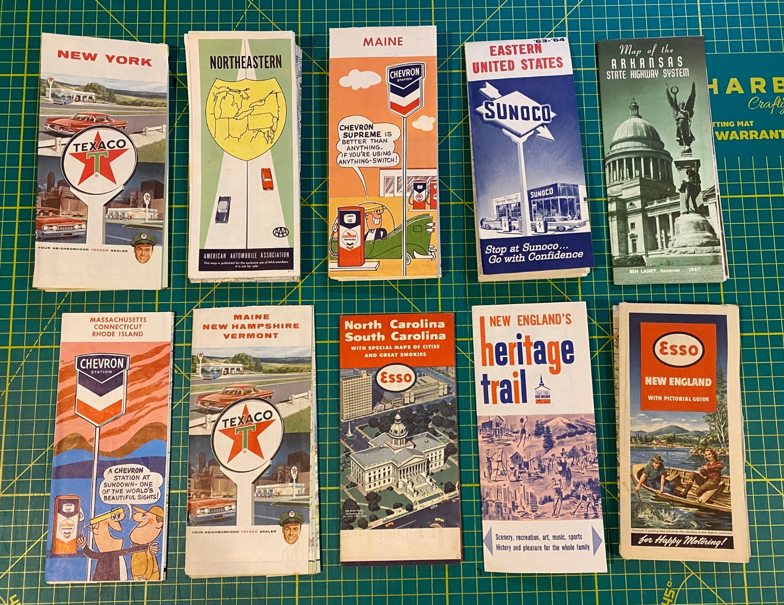 Vintage Texaco Chevron Esso Sunoco Road Maps Lot 1940s-60s Gas Station Ephemera
