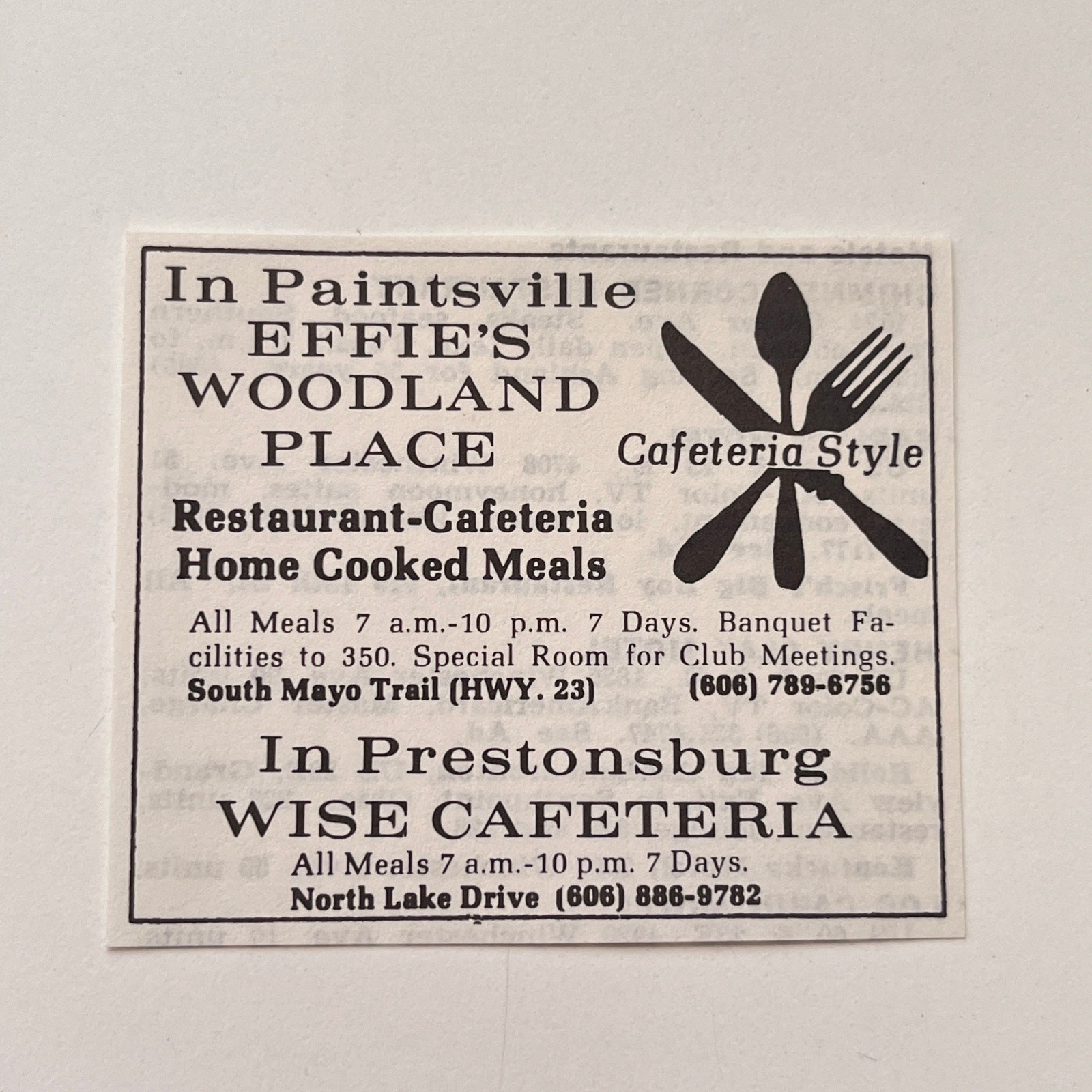 Effie\'s Woodland Place Restaurant-Cafeteria Paintsville 1977 KY Ad SAK1-S54