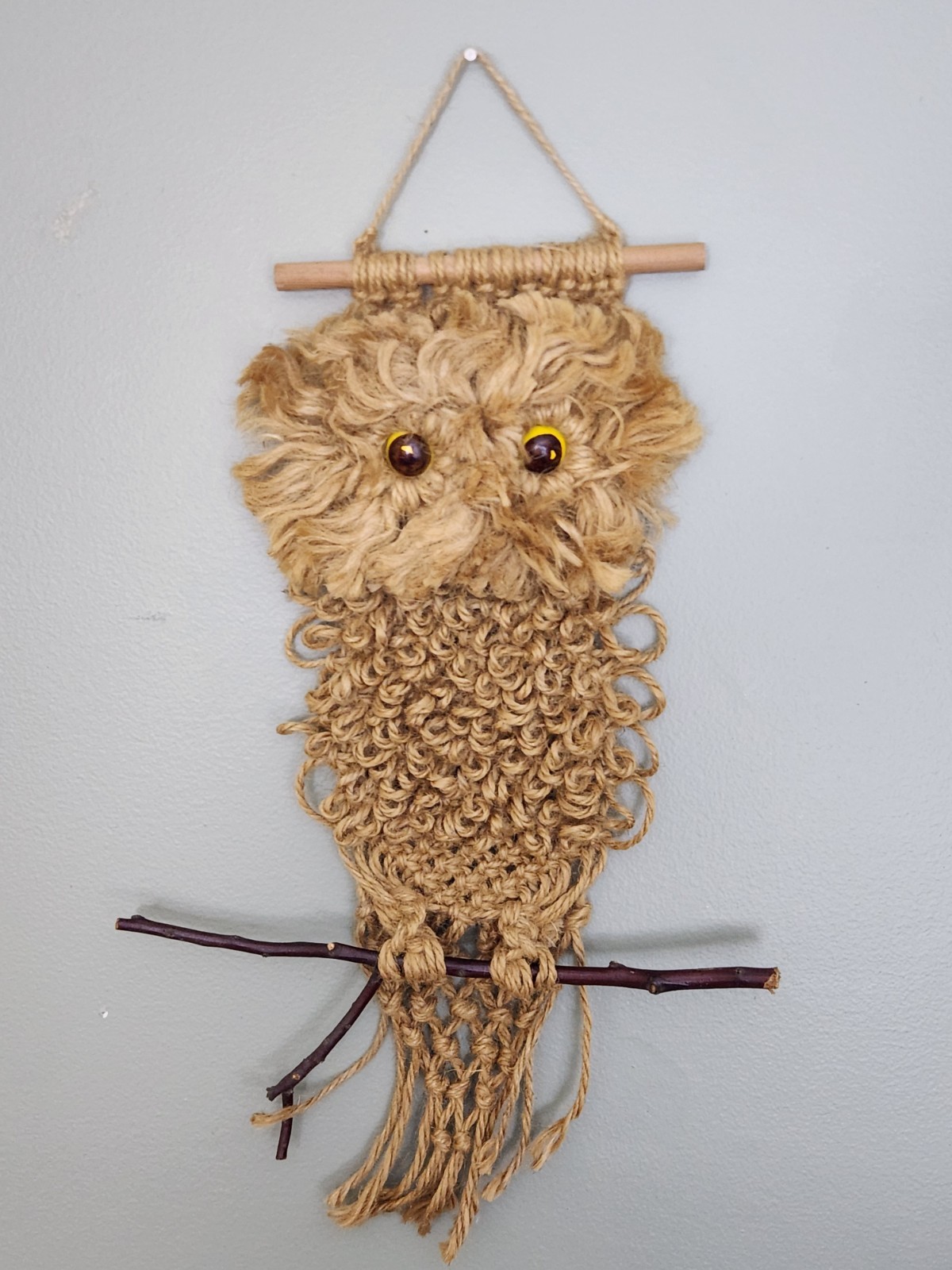 Vintage Macrame Owl Wall Hanging 22\ Vintage Macrame Owl Wall Hanging 22\