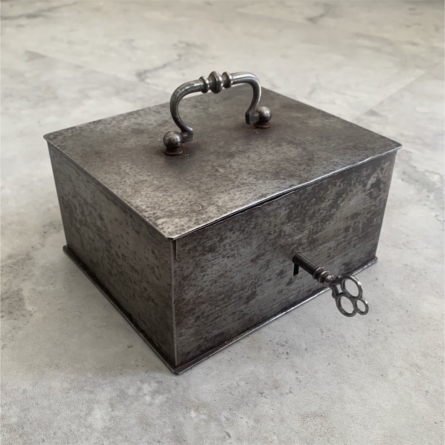 19th Century Antique Locking Metal Cash Box w/ Carry Handle Victorian Money Safe