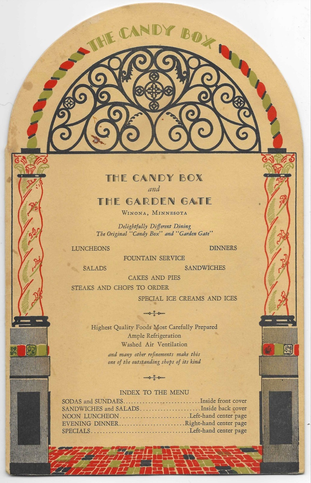 Vintage The Candy Box and The Garden Cafe Menu Winona,Minnesota