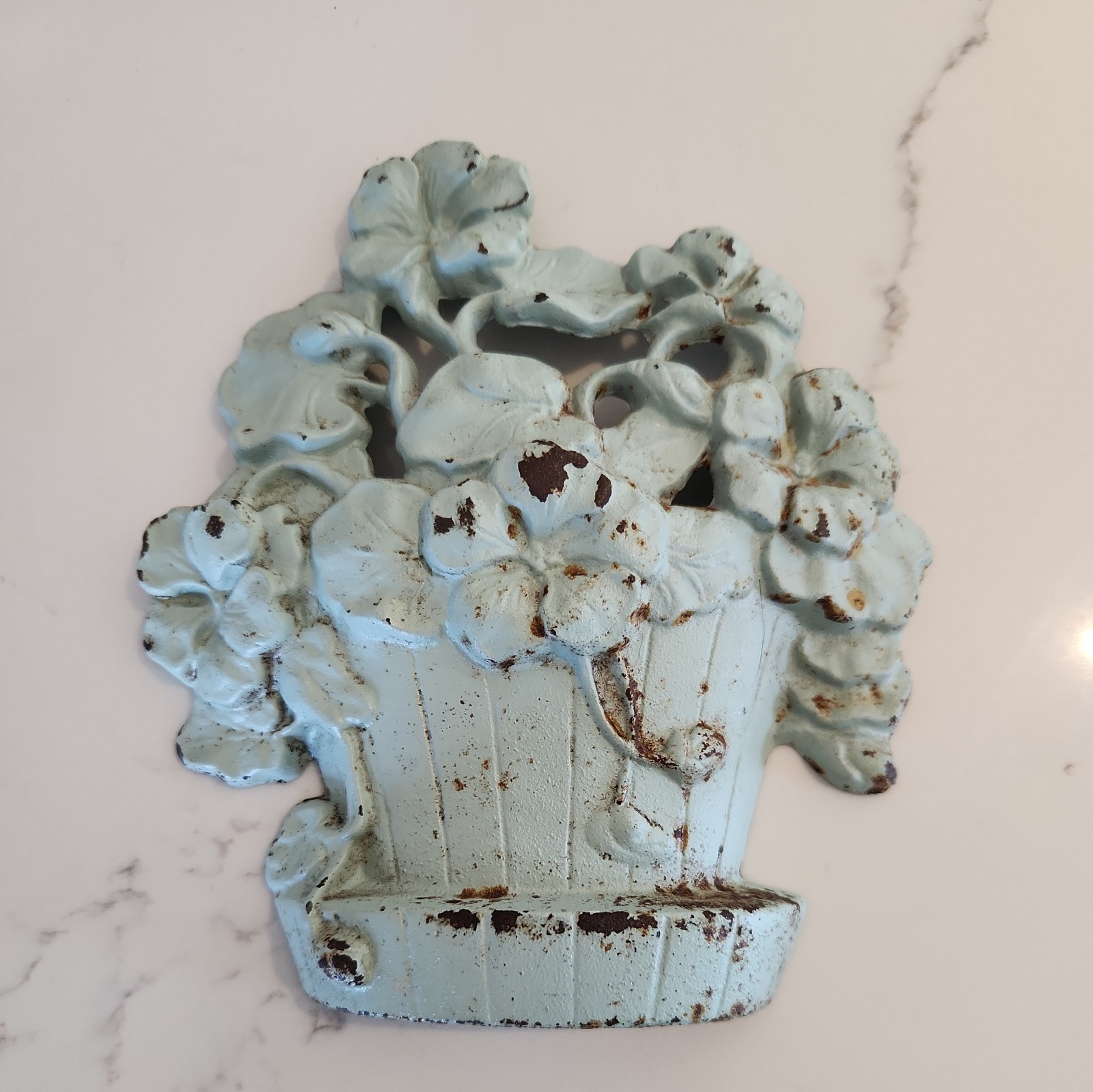 Vintage Cast Iron Nasturtium Doorstop 221 Hubley Seafoam Flower Pot Door Stop