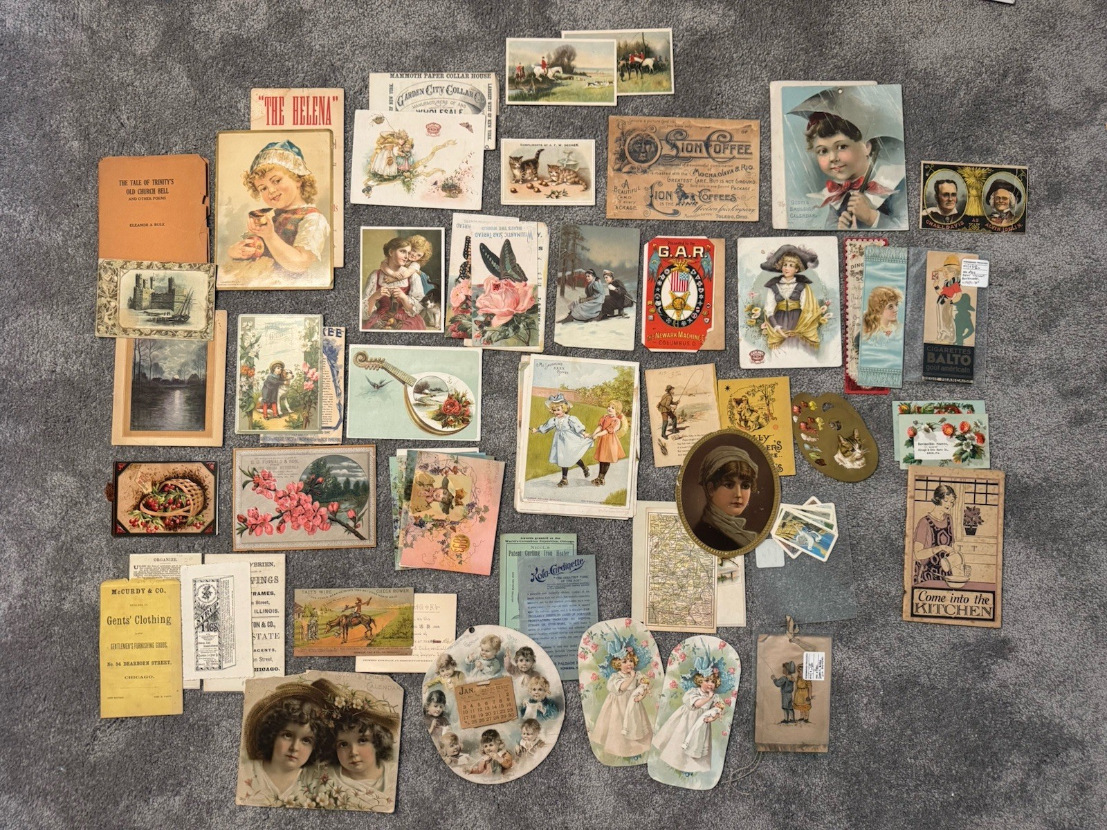 Large Lot Antique Victorian Trade Cards Chromolithographs Paper Ephemera 1800s