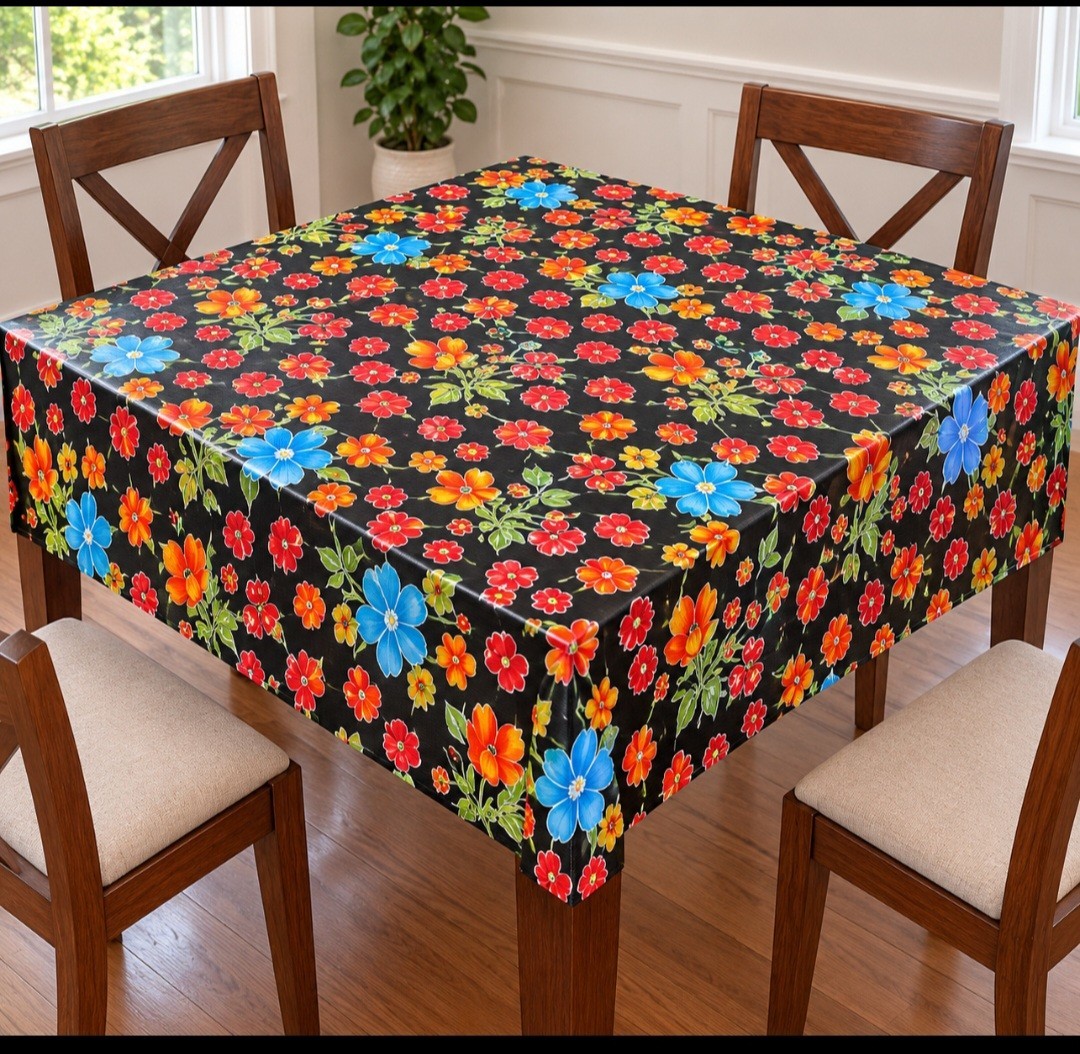 Oilcloth Brand 47x48 Floral Tablecloth Black Multicolor Square NWT