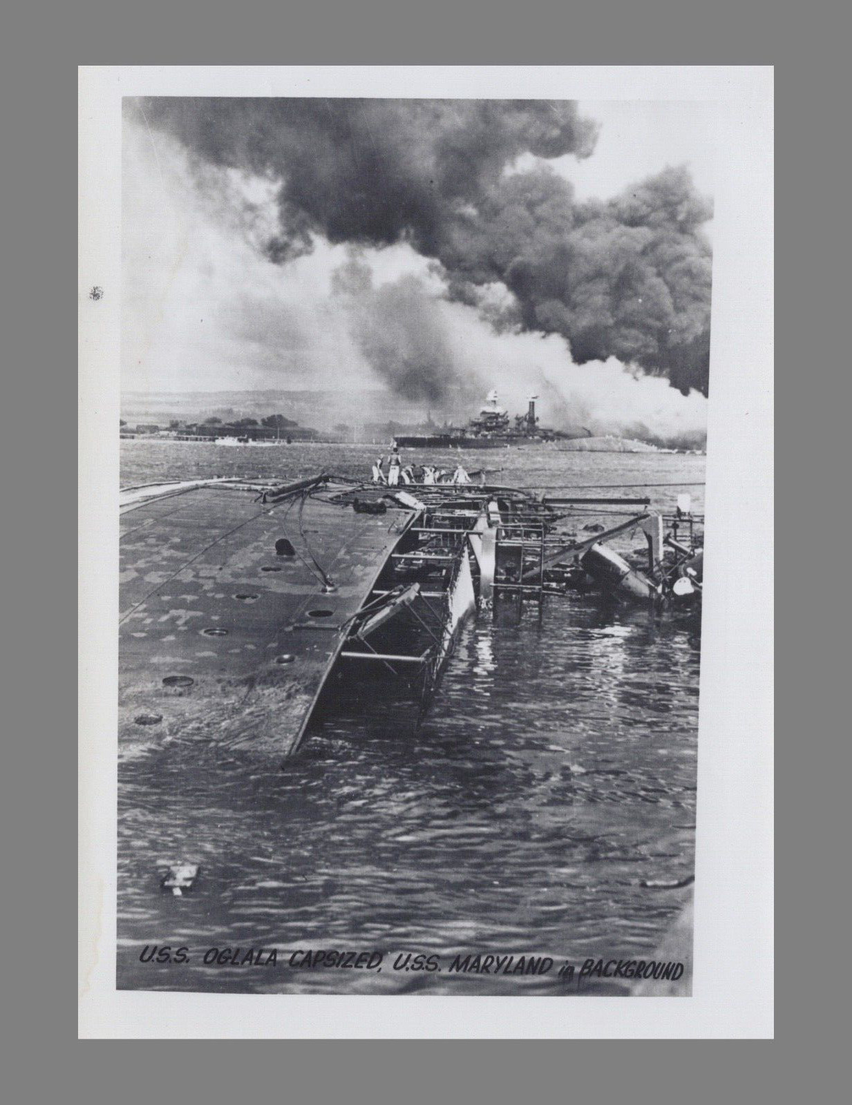 Pearl Harbor Photo U.S.S. Oglala Capsized U.S.S. Maryland In Background