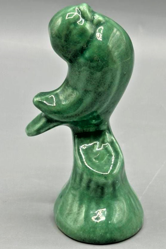 Vintage MCM Green Drip Glaze Ceramic Bird Figurine Art Deco Stylized 4\