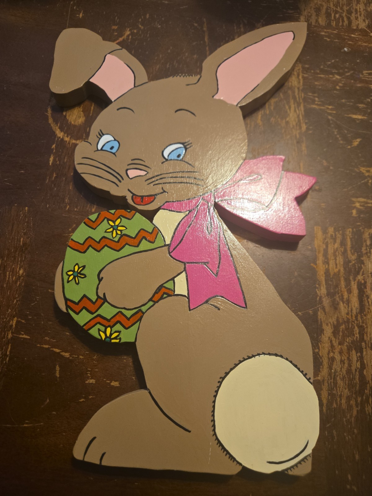 Vintage Hand-painted Wooden Easter Bunny Yard Art Folk Country Rabbit 13 X 8