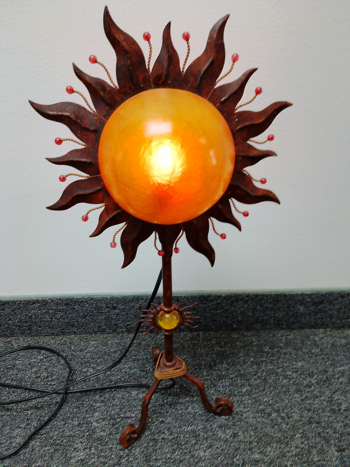 VTG Rare Htf Sun Boho Table Lamp Celestial Whimsigoth 23” Acrylic Orb Metal Nice