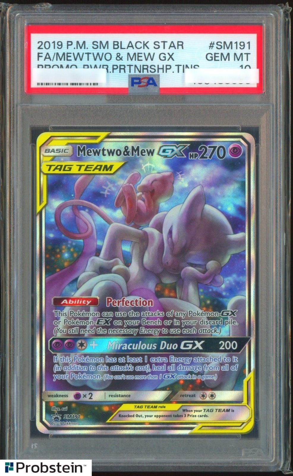 2019 Pokemon SM Black Star Promo #SM191 FA/Mewtwo & Mew GX PSA 10 GEM MINT