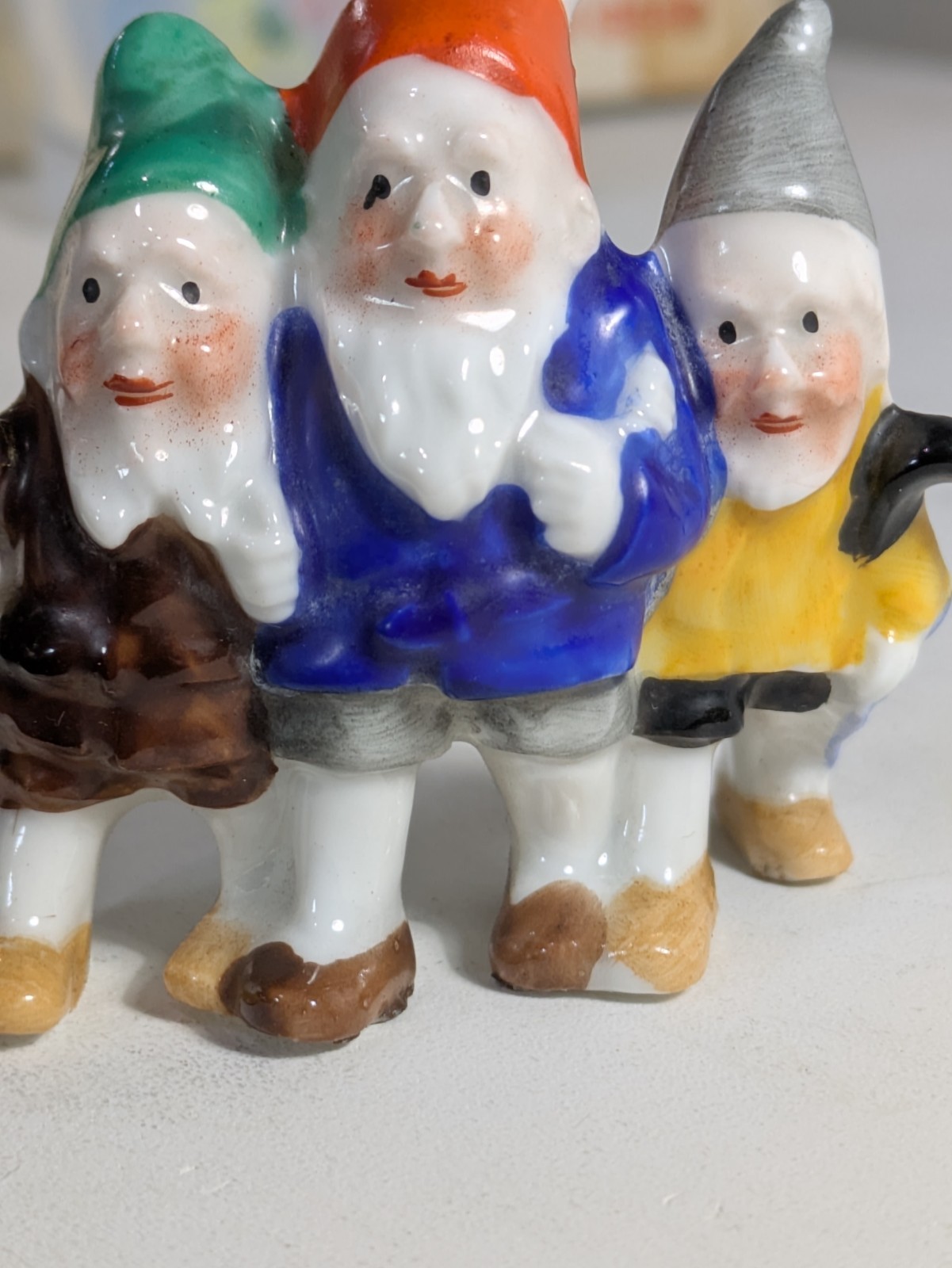 GNOME Prewar German Miniature Trio Three in One Walking Porcelain/Bisque 2