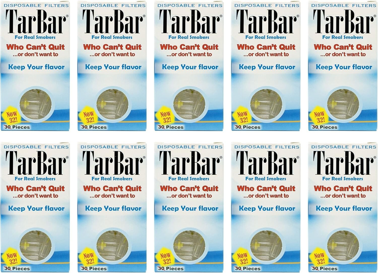 TarBar Cigarette Filters Disposable - 10 BOXES 320 Filters Total