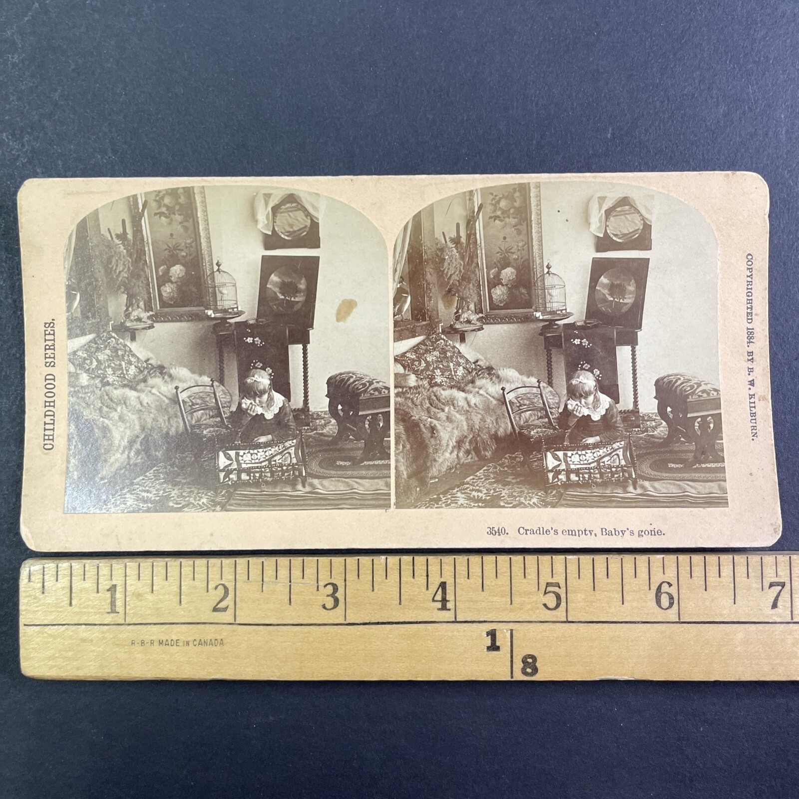 Child Empty Cradle Stereoview Kilburn Brothers 1884 Victorian Parlor