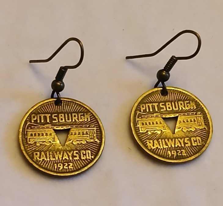 1922 PITTSBURGH RAILWAYS TOKEN EARRINGS 3/4\