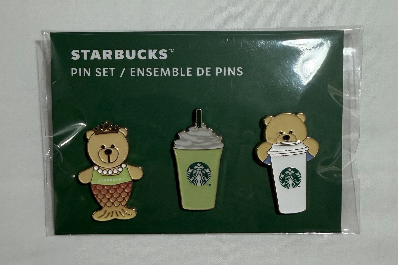 Starbucks Enamel Pin Set Summer Europe Bearista Mermaid Matcha Cups 3 Pcs NEW
