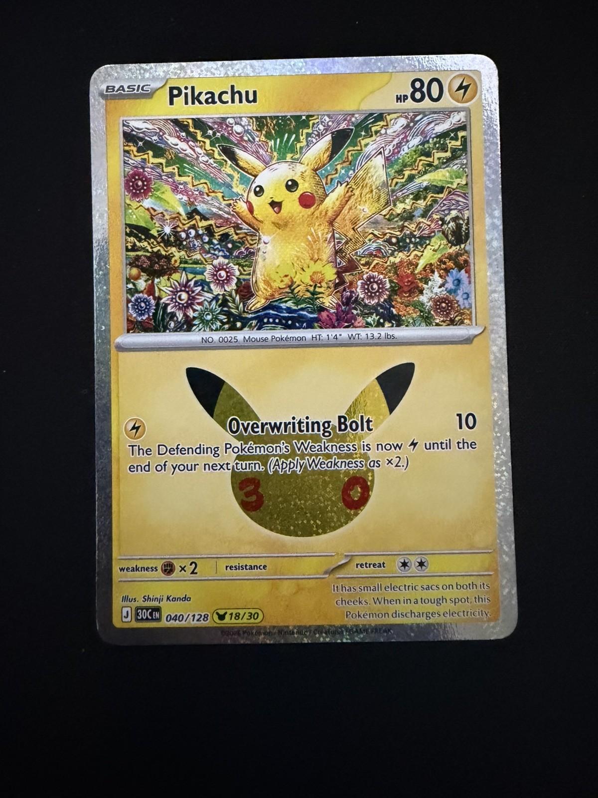 30th Anniversary Pokémon TCG Pikachu 040/128 18/30 Reverse Holo English 2026