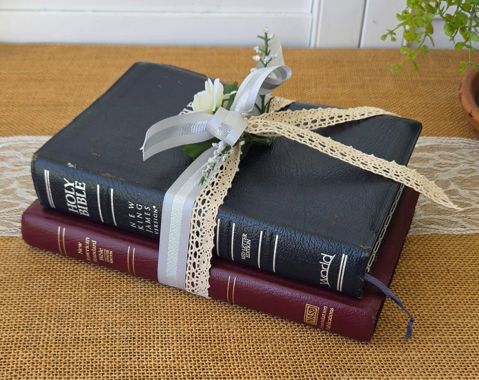 Bible Stack - Lot of 2 VTG Bibles, 1982 NKJV & 1992 New American Standard Bible