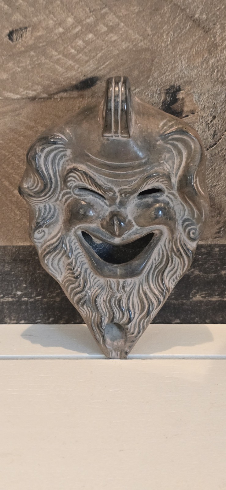 Vintage Athens Greece Terracotta Satyr Pan Ceramic Figural Bearded Oil Lamp