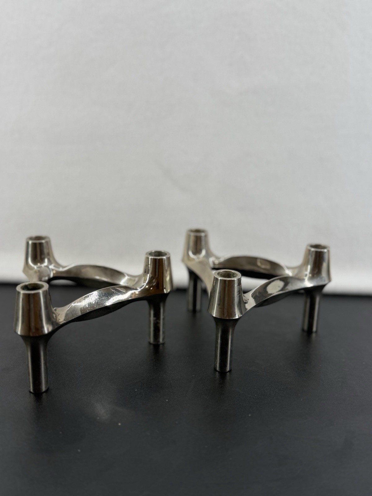 Fritz Nagel Vintage Modular Candle Holders Chrome Tripod Stacking Germany 2 Lot