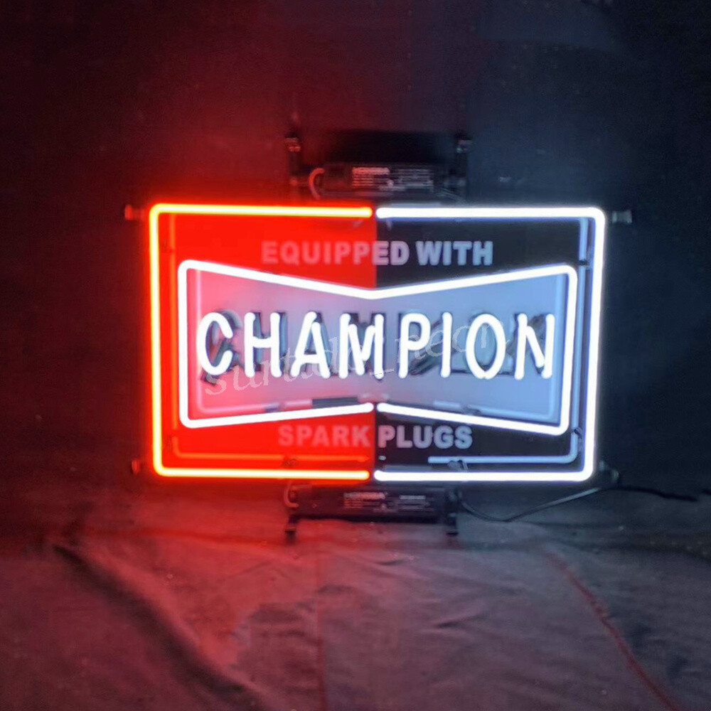 Champion Spark Plugs with Acrylic Logo Neon Light Sign Man Cave Decor 18