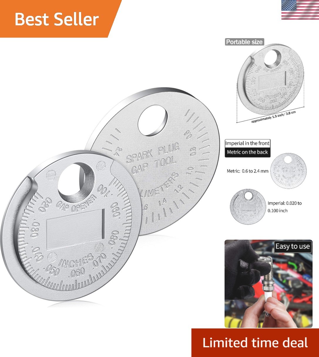 Precision Spark Plug Gauge Tool - Durable Zinc Alloy, Scaled 0.020 to 0.100 Inch