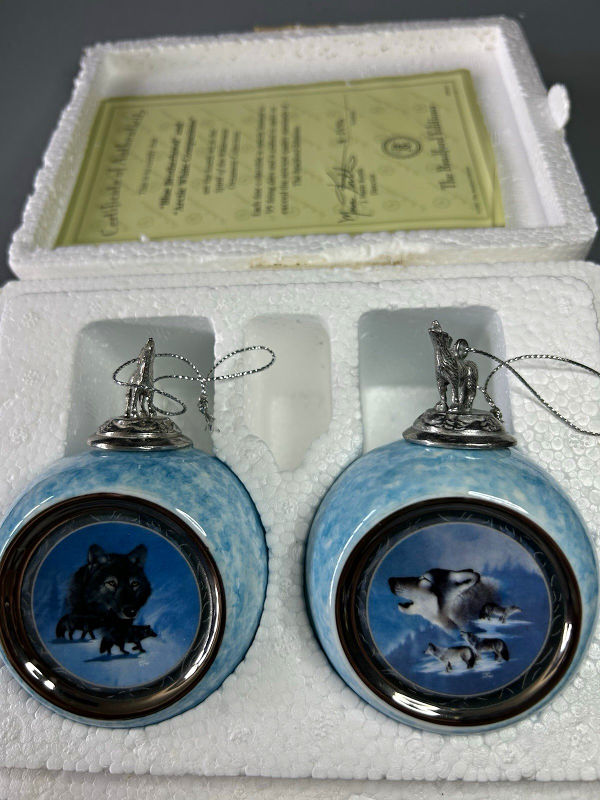 The Bradford Editions Spirit of the Wilderness Wolf Ornaments Set of 2 1997