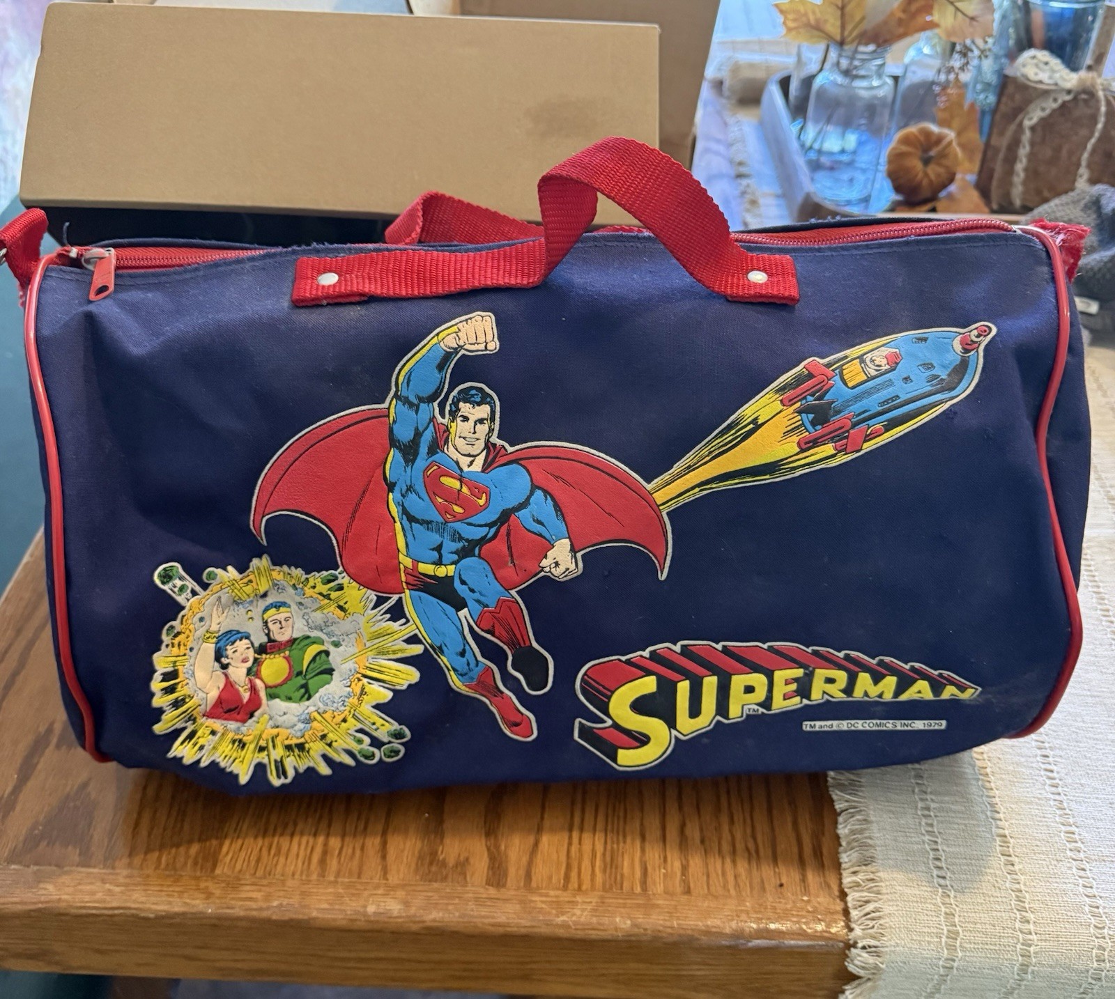 Vintage 1979 Superman DC Comics Duffel Gym Bag Blue Red Retro Superhero
