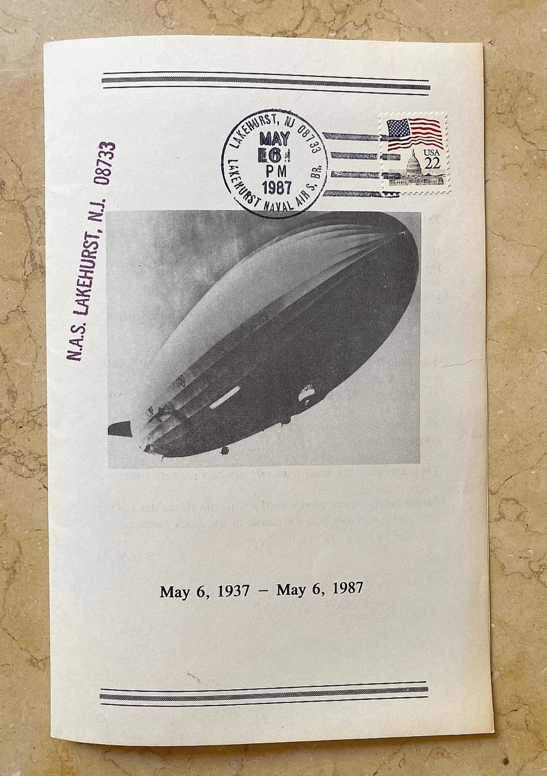 50TH ANNIV. of HINDENBURG DISASTER & PRESENTATION of SITE PLAQUE MAY '87 PROGRAM