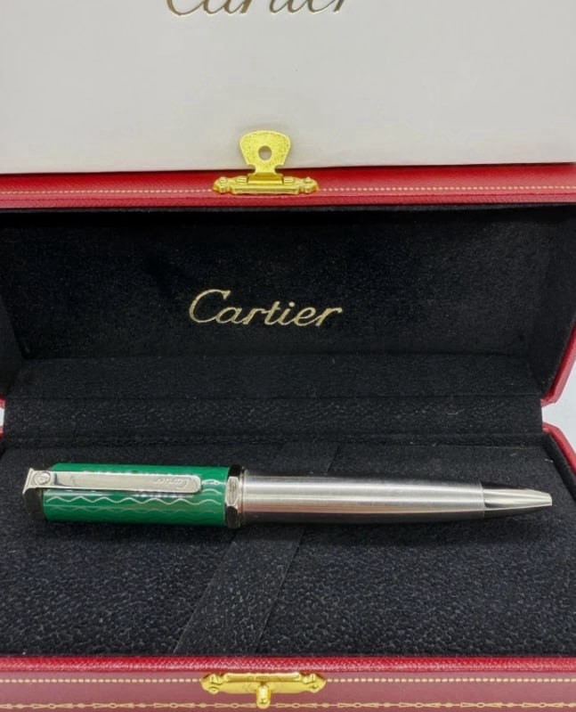 2025 Cartier Santos de Cartier Ballpoint Pen Green Silver Luxury Christmas Gift