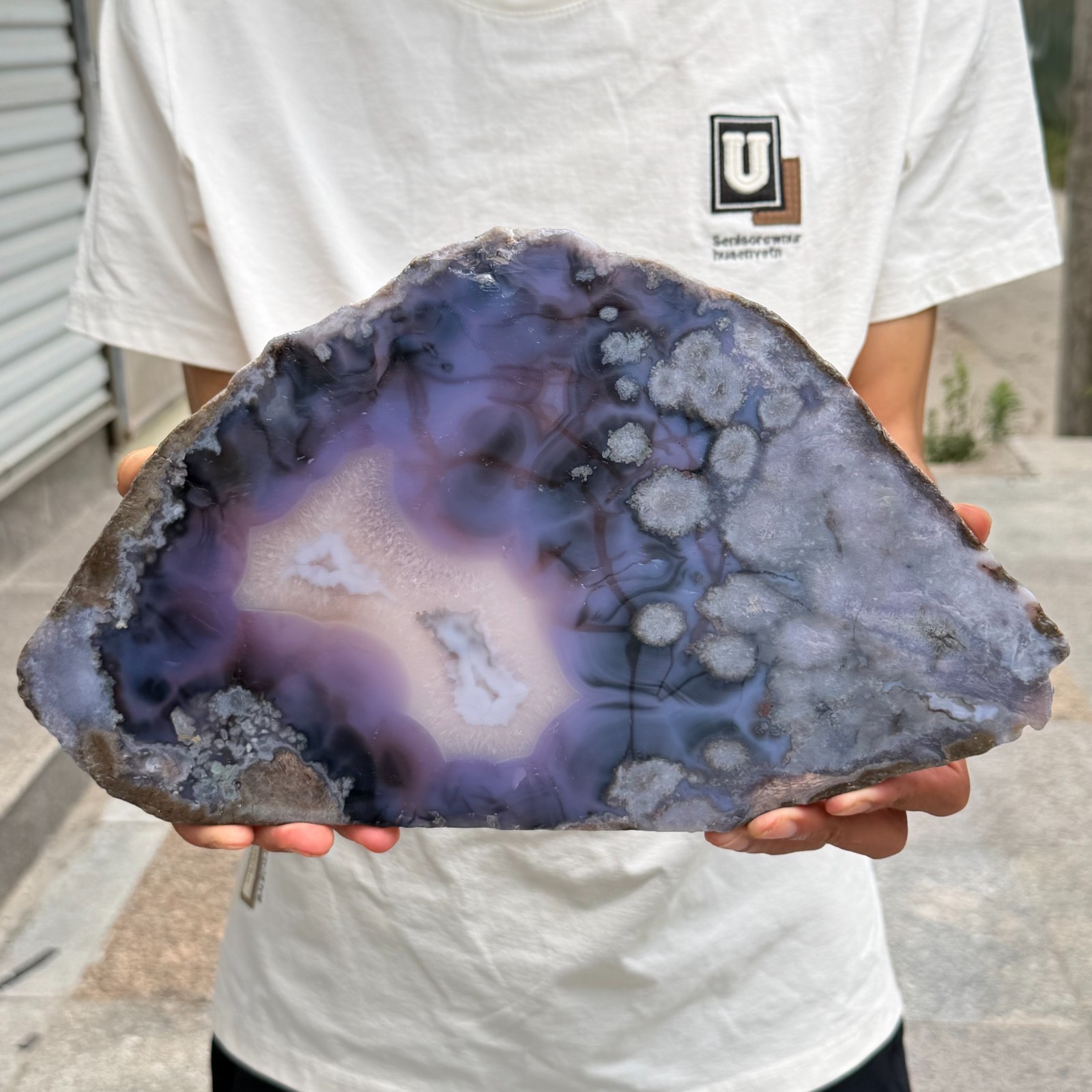 2.76LB Huge Natural Blue Flower Agate Slab Quartz Crystal Mineral Specimen