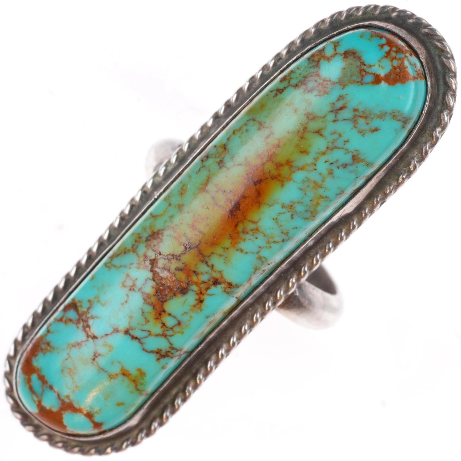 sz6 vintage Navajo sterling silver Ceremonial Kingman turquoise long ring